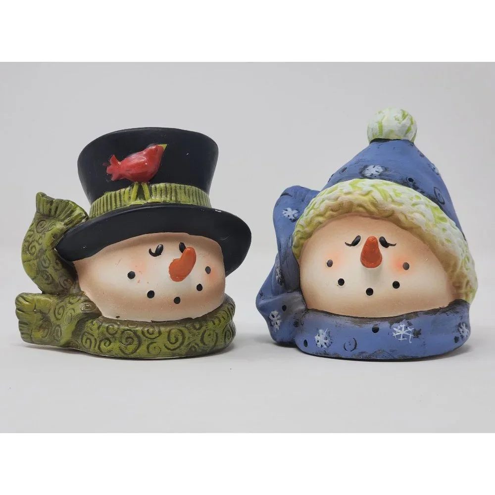 2 Holiday Christmas Night Lights Both Are Snowmen Heads Blue Green Black‎ White